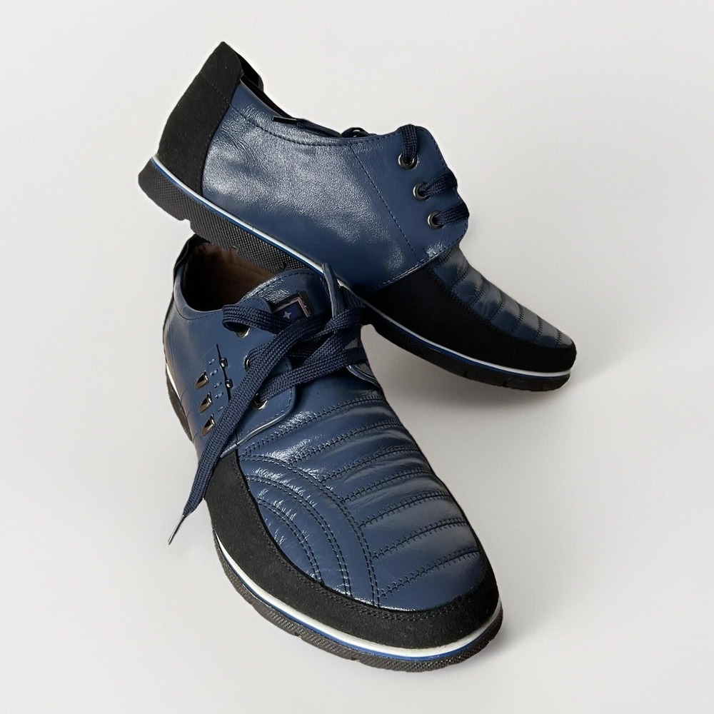 Casual lace up Mens 8,5  Sports Shoes‎  Blue Black Leather Suede
